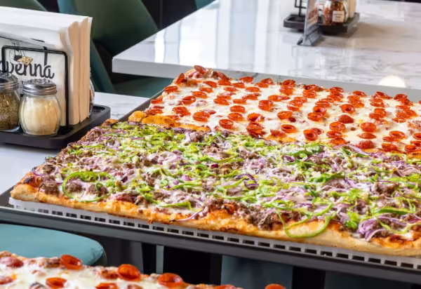 Display of Roman style pizza (Ravenna Pizza)